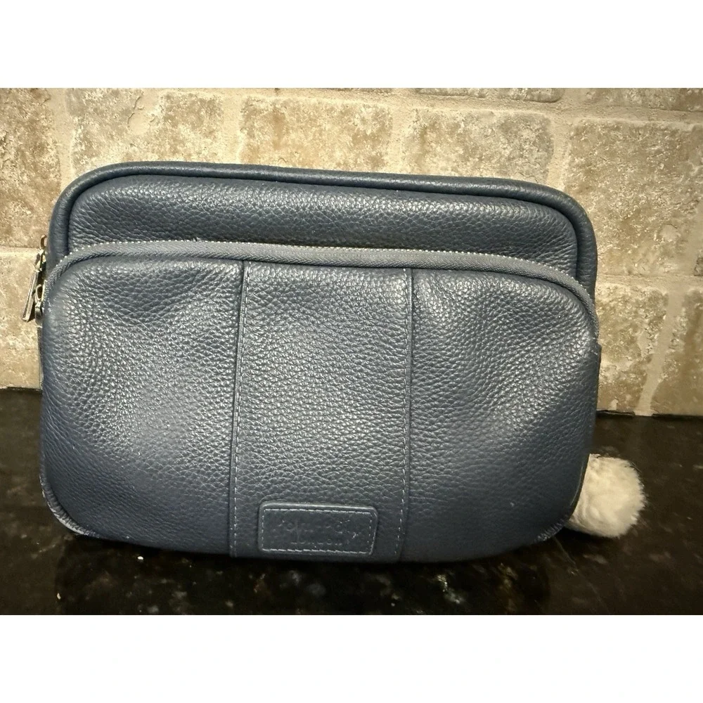 Pom Pom London Original‎ Plus Mayfair Slate Blue Leather, Pom-Pom & skinny strap